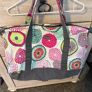 Thirty One Floral Tote Bag with Gray Accents